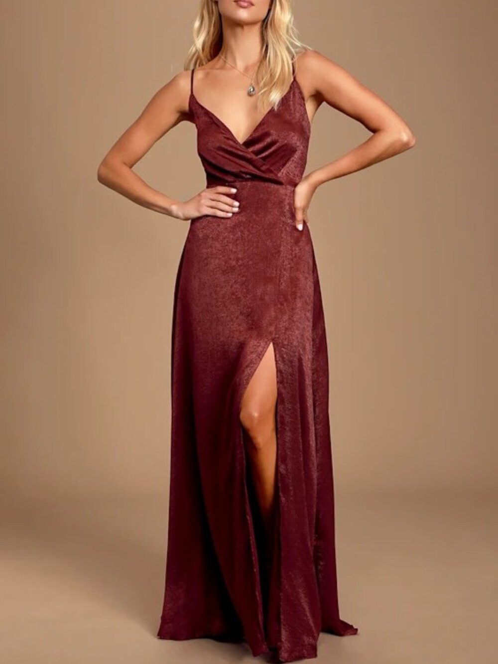 Lulus Constantine Burgundy Satin Maxi Dress NWT Size XS Evening Party Prom
